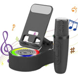 All-in-One Phone Stand with Wireless Speaker, LED Lights & Karaoke Microphone