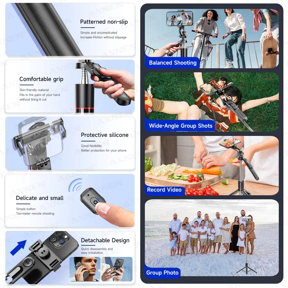 All-in-One Creator Kit: 67" Extendable Selfie Stick Tripod with Bluetooth Remote - Lxvita