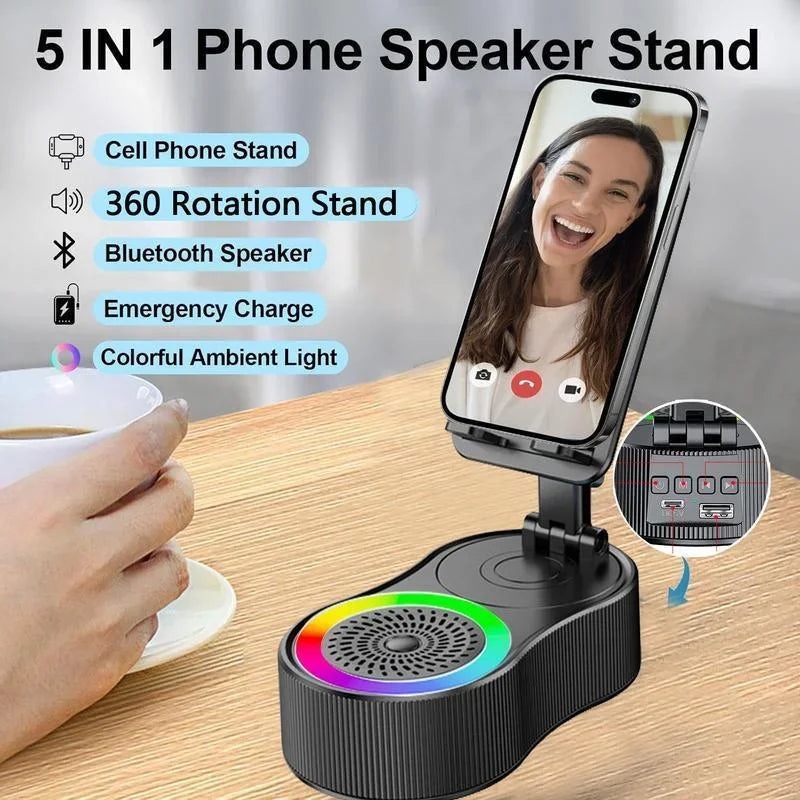 Multi-Functional Rotating Bluetooth Speaker Stand with RGB Lighting & Power Bank Function