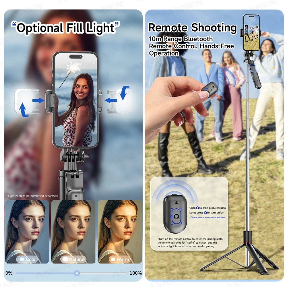 All-in-One Creator Kit: 67" Extendable Selfie Stick Tripod with Bluetooth Remote - Lxvita