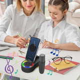 All-in-One Phone Stand with Wireless Speaker, LED Lights & Karaoke Microphone