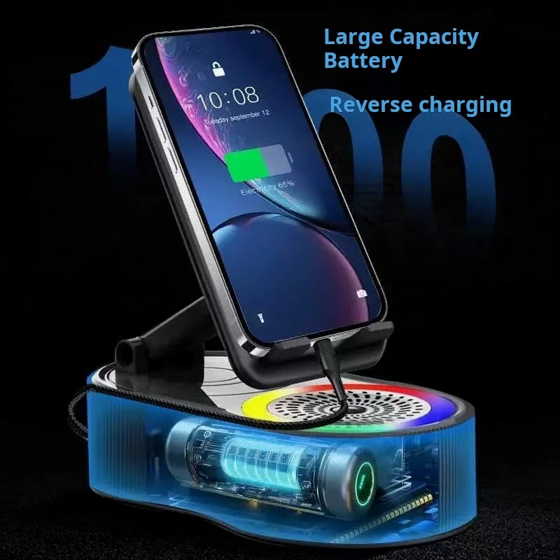 Multi-Functional Rotating Bluetooth Speaker Stand with RGB Lighting & Power Bank Function